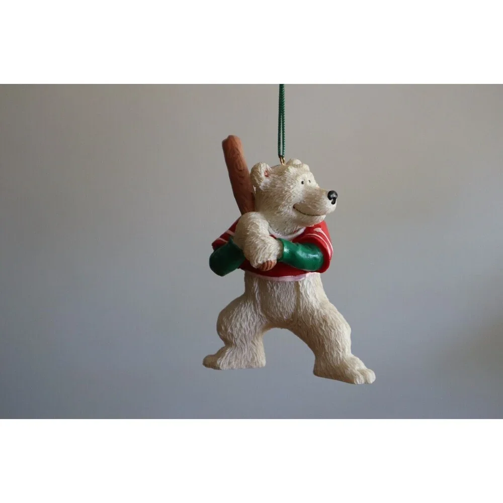 Lot 2x Baseball Bunny Rabbit Glove Bat Polar Bear Swinging Christmas Ornament